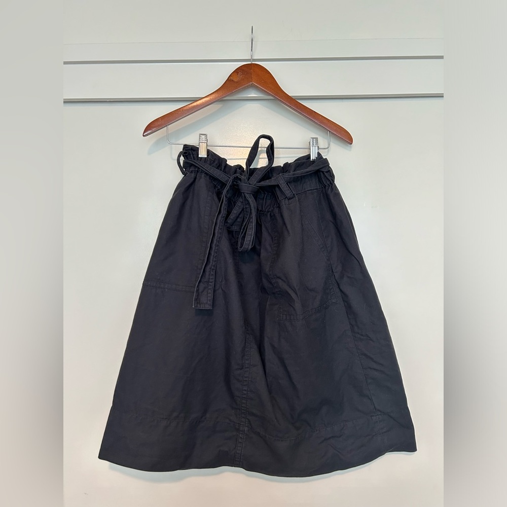 Madewell Paper Bag Tie Waist Black Cotton Linen Skirt with Pockets Size L